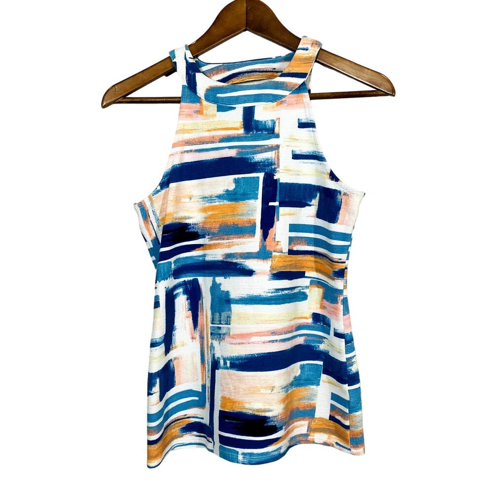 Deletta Ribbed Halter Top Tank Casual Mod Paint Print - S